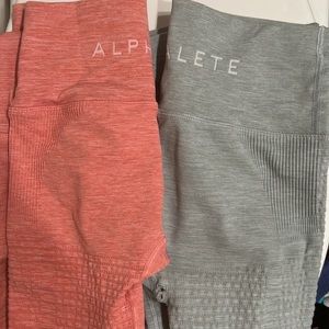 2 ALPHALETE ROSE PINK & CLOUD HALO LEGGINGS SIZE SM BOTH HAVE RIPS